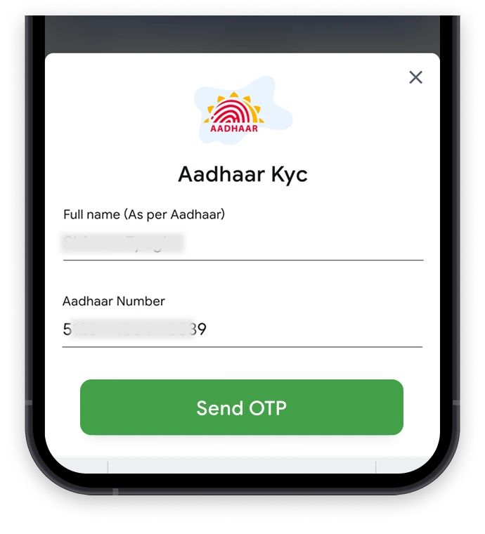 Enter Aadhaar number for KYC