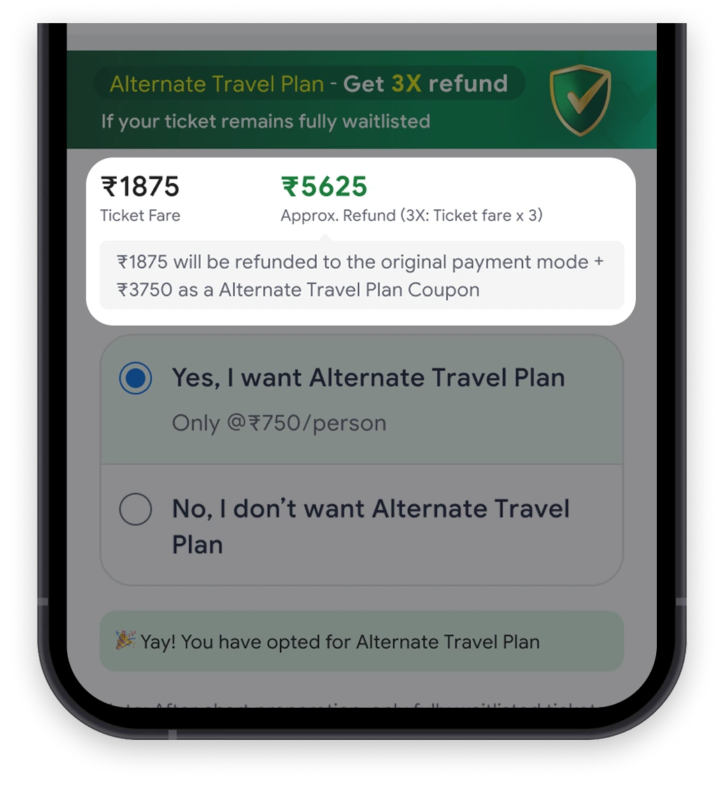 Get up to 3X refund if the ticket stays waitlisted.
